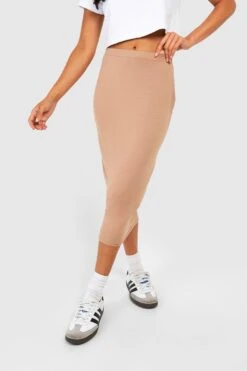 Basic Jersey-Midirock -Deutschland Mode Pfiff Verkaufs-Shop azz00734 camel xl 3