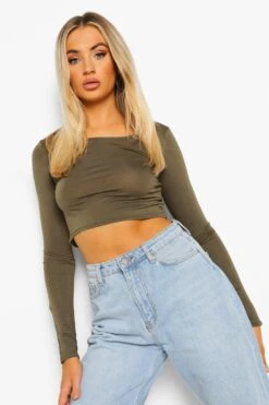 Basic Crop Top Mit Langen Ärmeln