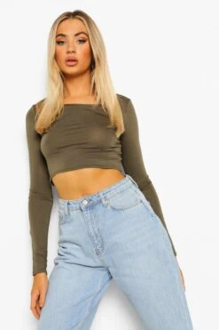 Basic Crop Top Mit Langen Ärmeln -Deutschland Mode Pfiff Verkaufs-Shop azz50411 khaki xl 2