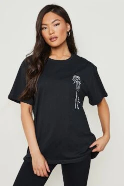 Oversize T-Shirt Mit Rosen-Print -Deutschland Mode Pfiff Verkaufs-Shop dzz00275 black xl 3