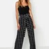 Karierte Hose Mit Weitem Bein Und Paperbag-Bund