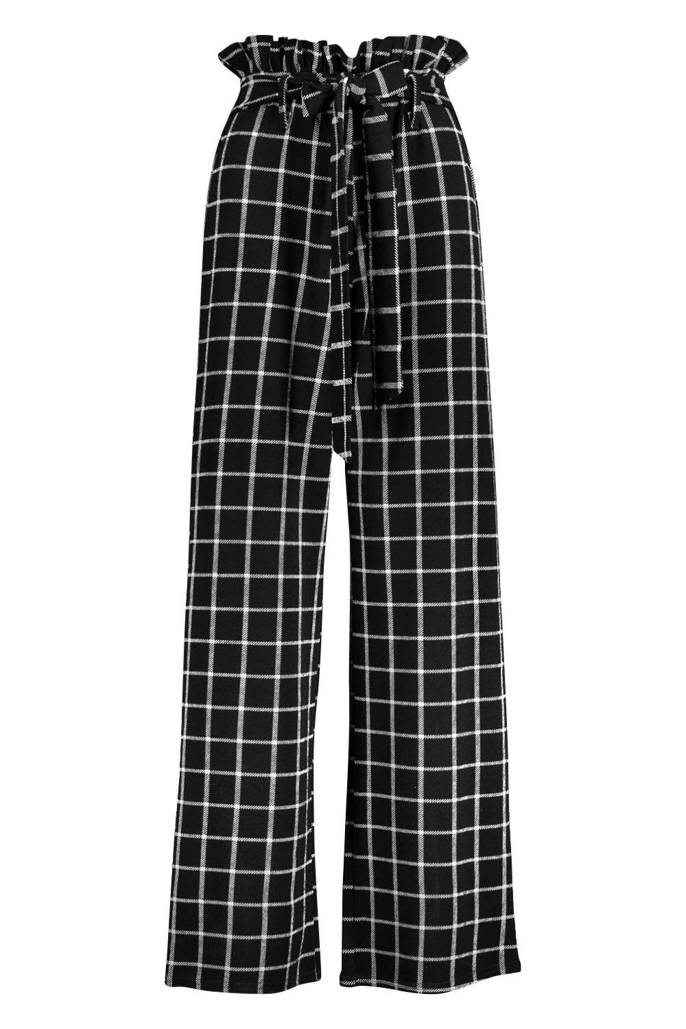 Karierte Hose Mit Weitem Bein Und Paperbag-Bund 3 Karierte Hose Mit Weitem Bein Und Paperbag-Bund – Bild 3