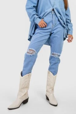 Zerrissene Mom-Jeans Mit Hohem Bund -Deutschland Mode Pfiff Verkaufs-Shop dzz03908 light20blue xl 3
