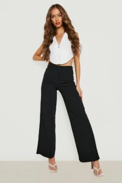 Basic Crepe-Hose Mit Weitem Bein Und Hohem Bund -Deutschland Mode Pfiff Verkaufs-Shop dzz05596 black xl 2