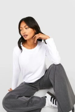 Basic Rundhals T-Shirt Mit Langen Ärmeln -Deutschland Mode Pfiff Verkaufs-Shop dzz12001 white xl 3