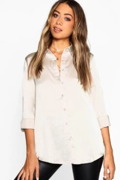 Langärmliges Oversize Hemd Aus Satin -Deutschland Mode Pfiff Verkaufs-Shop dzz16493 champagne xl 3