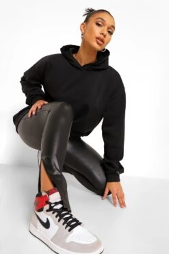 PU-Leggings In Lederoptik Mit Geteiltem Saum -Deutschland Mode Pfiff Verkaufs-Shop fzz04167 black xl 2