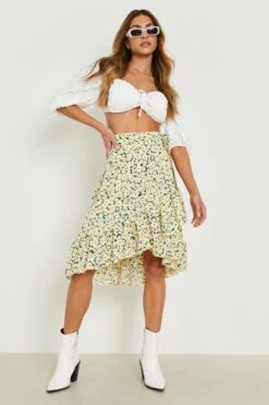 Florales Wickel-Midirock -Deutschland Mode Pfiff Verkaufs-Shop fzz06640 lemon xl 2