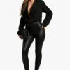 Taillen-Kontur PU-Leggings Im Leder-Look