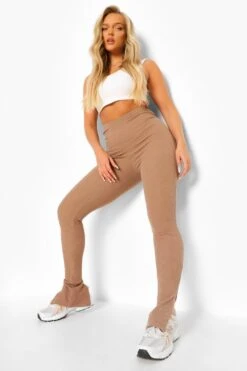 Gerippte Leggings In Knitteroptik Mit Geteiltem Saum