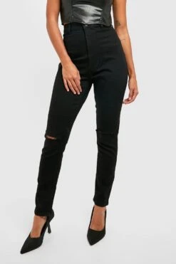 Disco-Jeans Mit Hohem Bund Und Riss Am Knie -Deutschland Mode Pfiff Verkaufs-Shop fzz11488 black xl 3