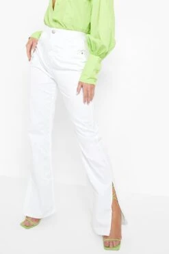 Weite Jeans Mit Geteiltem Saum -Deutschland Mode Pfiff Verkaufs-Shop fzz11671 white xl 3