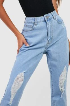 Mom-Jeans Mit Hohem Bund Und Riss Am Knie -Deutschland Mode Pfiff Verkaufs-Shop fzz12913 light20blue xl 3