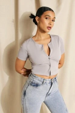 Basic Gerippes Top Mit Knopfleiste 6 Basic Gerippes Top Mit Knopfleiste -Deutschland Mode Pfiff Verkaufs-Shop fzz16744 grey20marl xl 2