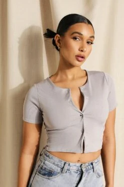 Basic Gerippes Top Mit Knopfleiste 7 Basic Gerippes Top Mit Knopfleiste -Deutschland Mode Pfiff Verkaufs-Shop fzz16744 grey20marl xl 3