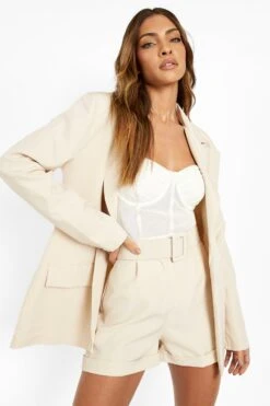 Longline Shorts Mit Gürtel -Deutschland Mode Pfiff Verkaufs-Shop fzz22068 cream xl 2