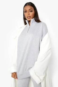 Recyceltes Oversize Sweatshirt Mit Halbem Reißverschluss