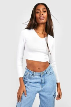 Langärmliges Basic Oberteil Mit V-Ausschnitt