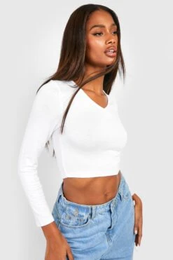 Langärmliges Basic Oberteil Mit V-Ausschnitt 6 Langärmliges Basic Oberteil Mit V-Ausschnitt -Deutschland Mode Pfiff Verkaufs-Shop fzz27096 white xl 2