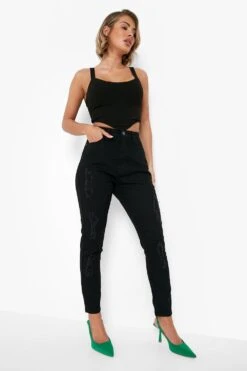 Super Zerrissene Skinny Jeans Mit Hohem Bund -Deutschland Mode Pfiff Verkaufs-Shop fzz30501 black xl 2