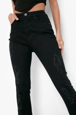 Super Zerrissene Skinny Jeans Mit Hohem Bund -Deutschland Mode Pfiff Verkaufs-Shop fzz30501 black xl 3