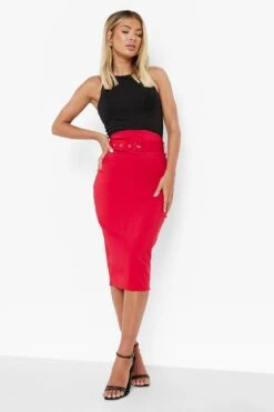 Stretch-Midirock Mit Gürtel -Deutschland Mode Pfiff Verkaufs-Shop fzz31475 red xl 2