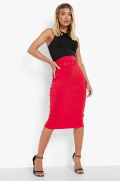 Stretch-Midirock Mit Gürtel -Deutschland Mode Pfiff Verkaufs-Shop fzz31475 red xl 3