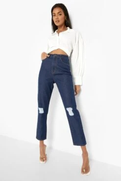 Zerrissene Mom-Jeans Mit Hohem Bund