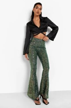 Pailletten-Schlaghose Mit Hohem Bund -Deutschland Mode Pfiff Verkaufs-Shop fzz35078 green xl 2