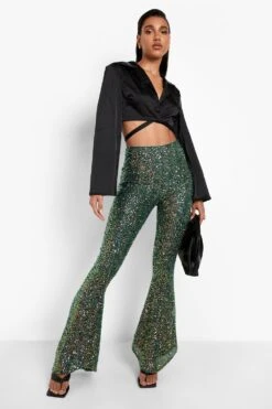 Pailletten-Schlaghose Mit Hohem Bund -Deutschland Mode Pfiff Verkaufs-Shop fzz35078 green xl 3