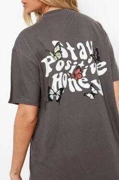 Oversize T-Shirt Mit Stay Positive Print 7 Oversize T-Shirt Mit Stay Positive Print -Deutschland Mode Pfiff Verkaufs-Shop fzz36486 charcoal xl 3
