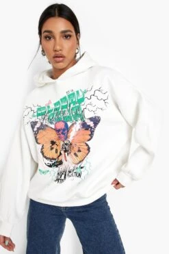 Oversize Hoodie Mit Schmetterlings-Grafitti