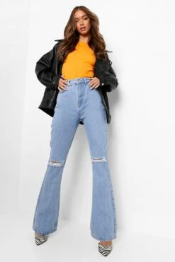 Zerrissene Bootcut Jeans Mit Hohem Bund 6 Zerrissene Bootcut Jeans Mit Hohem Bund -Deutschland Mode Pfiff Verkaufs-Shop fzz40273 light20wash xl 2