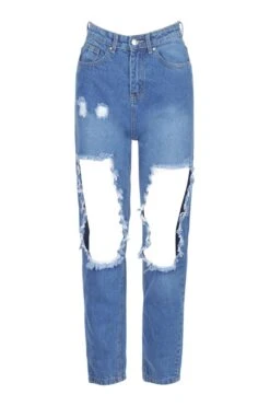 Denim Mom Jeans Mit Extrem Zerrissenem Kniebereich -Deutschland Mode Pfiff Verkaufs-Shop fzz53912 mid20blue xl 2