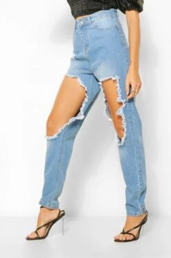 Denim Mom Jeans Mit Extrem Zerrissenem Kniebereich -Deutschland Mode Pfiff Verkaufs-Shop fzz53912 mid20blue xl 3