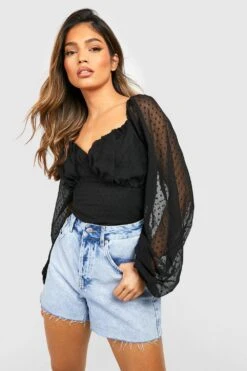 Mesh-Bluse Mit Rüschendetail
