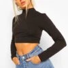 Hochgeschlossenes Crop Top Mit Langen Ärmeln