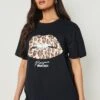 T-Shirt Mit Leopardenprint Lippen-Slogan
