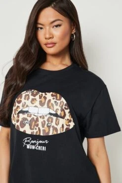 T-Shirt Mit Leopardenprint Lippen-Slogan -Deutschland Mode Pfiff Verkaufs-Shop fzz79683 black xl 3