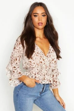 Florale Bluse Mit Rüschen-Detail