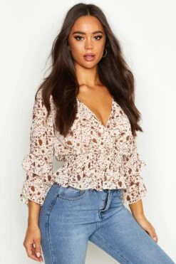 Florale Bluse Mit Rüschen-Detail -Deutschland Mode Pfiff Verkaufs-Shop fzz86486 ivory xl 3