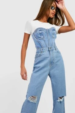 Zerrissene Jeans Mit Geradem Bein Und Hohem Bund -Deutschland Mode Pfiff Verkaufs-Shop fzz95340 light20wash xl 2