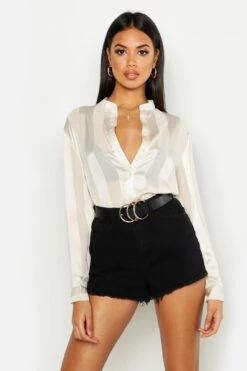 Kragenloses Satin-Hemd Mit Streifen 7 Kragenloses Satin-Hemd Mit Streifen -Deutschland Mode Pfiff Verkaufs-Shop fzz98346 mocha xl 3