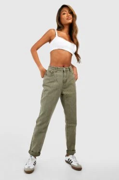 Mom-Jeans Mit Hohem Bund -Deutschland Mode Pfiff Verkaufs-Shop fzz99433 khaki xl 2