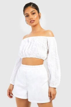 Strukturiertes Bardot Crop Top