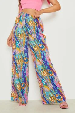 Gemusterte Hose Mit Weitem Bein -Deutschland Mode Pfiff Verkaufs-Shop gzz00933 blue xl 3