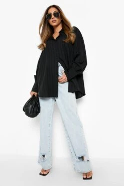 Strukturietes Oversize Hemd -Deutschland Mode Pfiff Verkaufs-Shop gzz01223 black xl 2