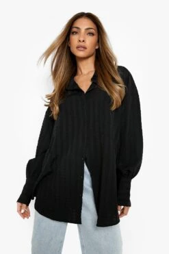 Strukturietes Oversize Hemd -Deutschland Mode Pfiff Verkaufs-Shop gzz01223 black xl 3