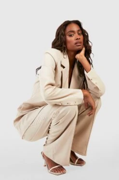 Hose In Leinenlook Mit Horn-Knöpfen -Deutschland Mode Pfiff Verkaufs-Shop gzz01662 stone xl 2