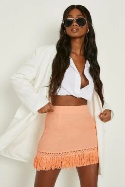 Minirock In Leinenoptik Mit Fransen